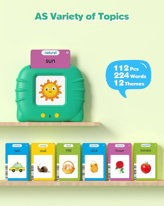 Talking Flash Cards for Toddlers 1 2 3 4 Year Olds, Montessori Language Learning with 224 Words, Pocket Speech Therapy Playthings, Children's Sensory Educational Device, Green - hover image
