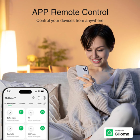 GHome Smart Plug, WiFi Smart Plugs Work with Alexa and Google Home, Smart Outlet Timer with APP Remote Control, 2.4GHz Wi-Fi Only, No Hub Required, ETL FCC Listed, White - hover image