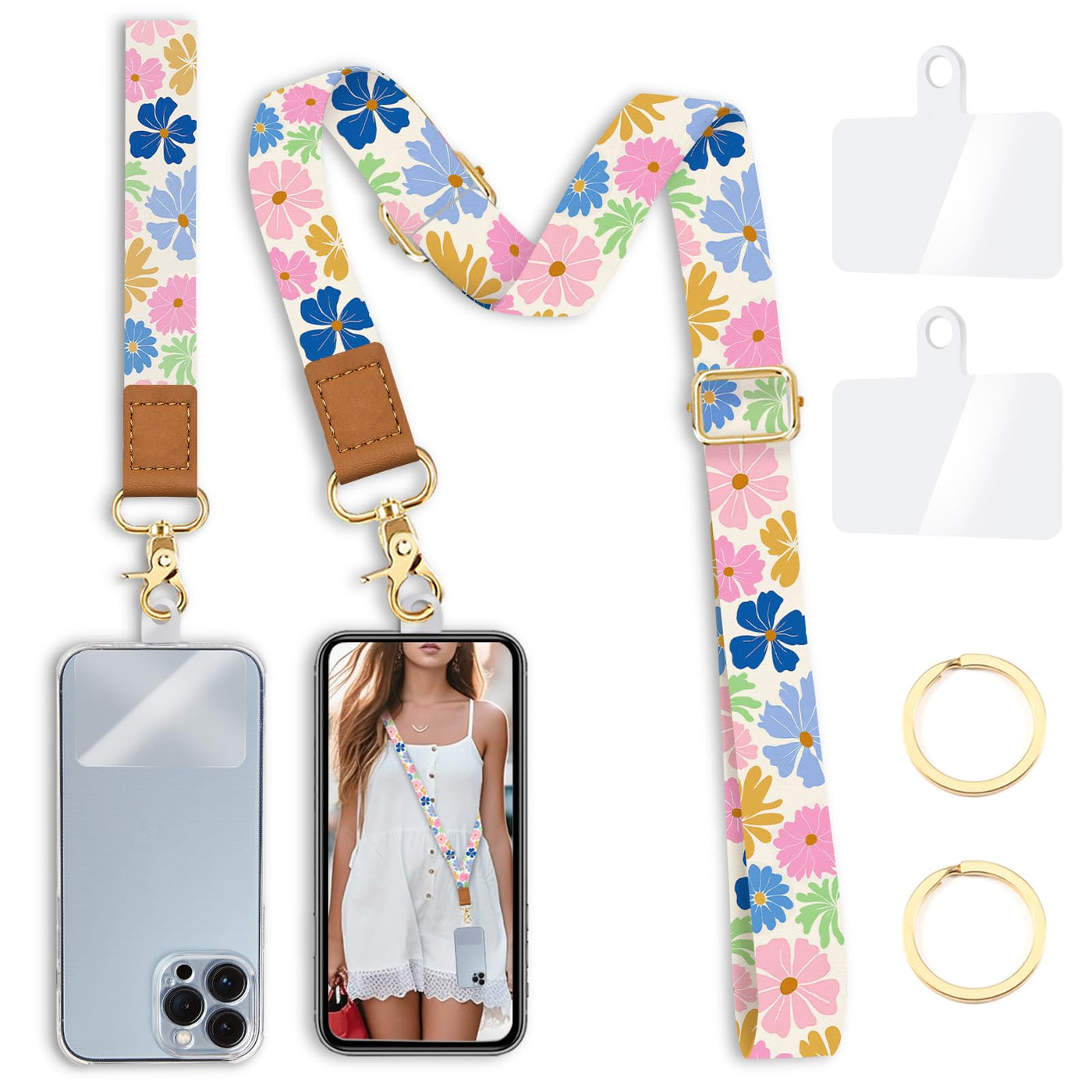 Yonlevres Flower Phone Lanyard Crossbody Strap, Floral Cell Phone Lanyards for around the Neck Wristlet Wrist Strap Adjustable for Keys Case Accessories Travel Essentials