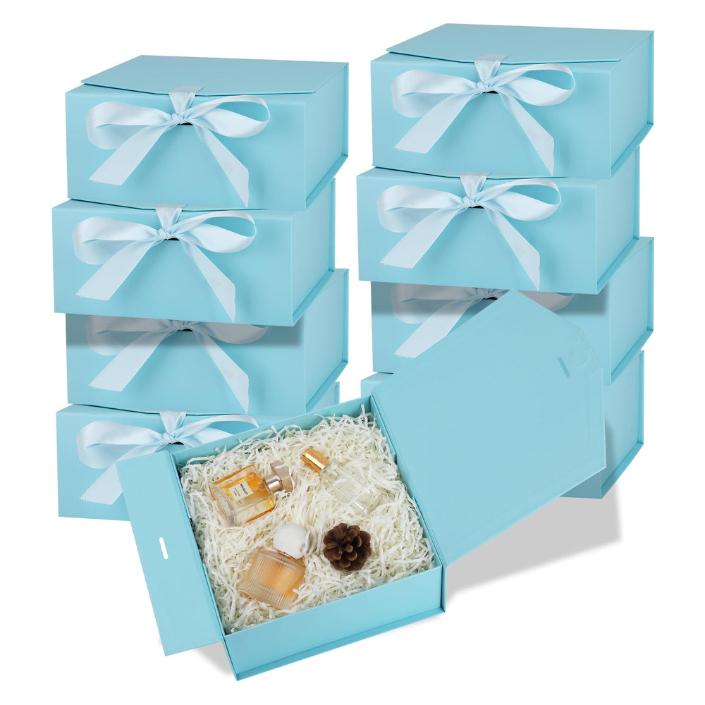 OEMVALATY 8-Pack Gift Boxes,9x9x4 Inch Magnetic Gift Boxes with Lids for Presents,Black with Ribbon, Bridesmaid Proposal Box for Wedding, Storage, Birthday