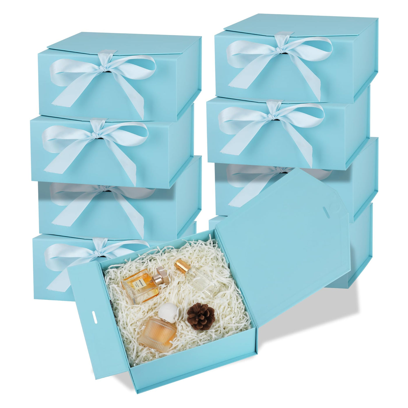 OEMVALATY 8-Pack Gift Boxes,9x9x4 Inch Magnetic Gift Boxes with Lids for Presents,Black with Ribbon, Bridesmaid Proposal Box for Wedding, Storage, Birthday