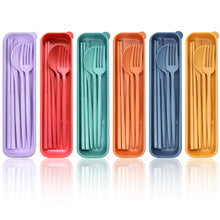 DISSKNIC Reusable Travel Utensils with Case, 4 Sets Wheat Straw Portable Cutlery Set Chopsticks Knives Fork and Spoon for Lunch Box Accessories, Camping Flatware Sets for Daily Use or Outdoor