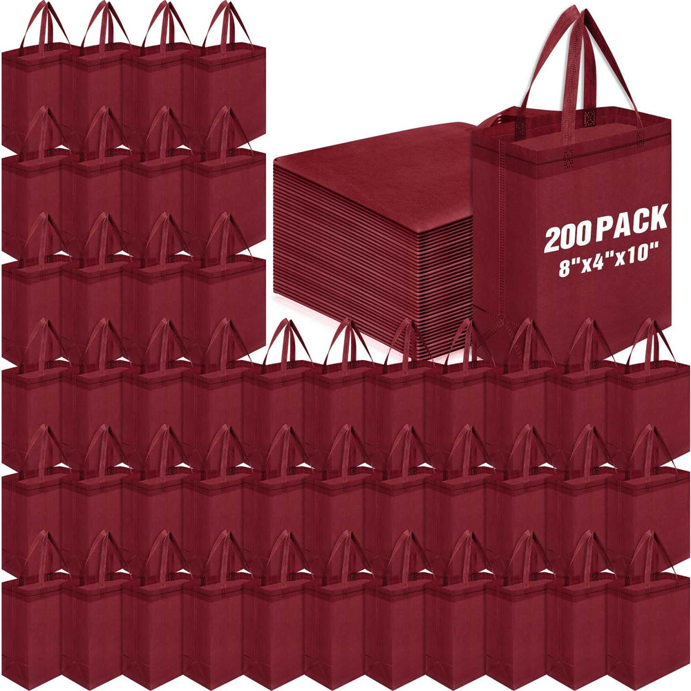 Windyun 50 Pcs Reusable Tote Bag Bulk 8 x 4 x 10 Inch Non Woven Shopping Bag with Handle Reusable Portable Grocery Gift Tote (Black)