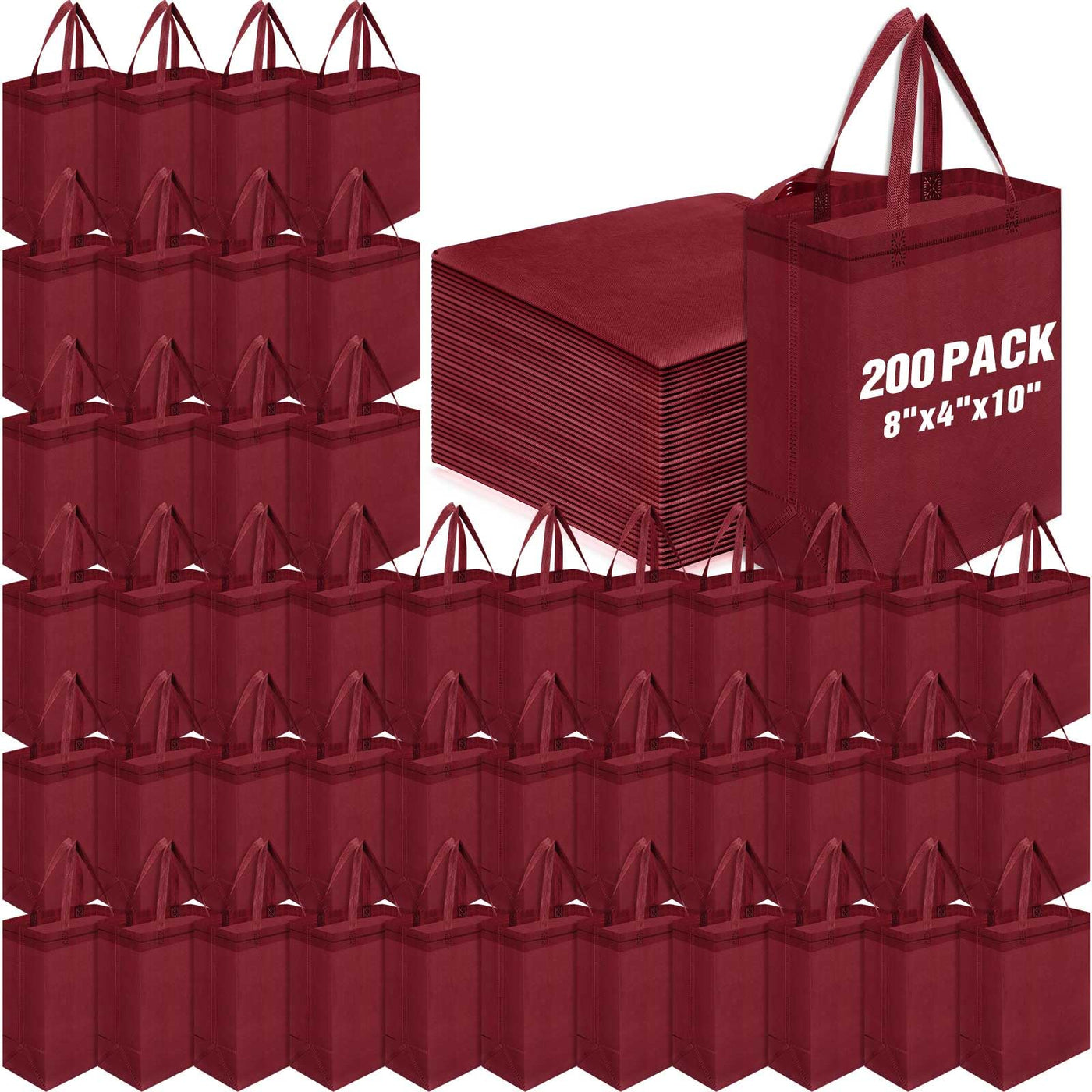 Windyun 50 Pcs Reusable Tote Bag Bulk 8 x 4 x 10 Inch Non Woven Shopping Bag with Handle Reusable Portable Grocery Gift Tote (Black)