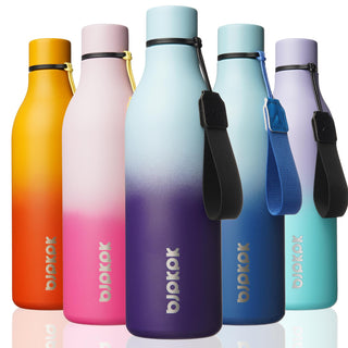 BJPKPK Insulated Water Bottles, 18 oz Stainless Steel Metal Water Bottle with Strap, BPA Free Leak Proof Jugs, Mugs, Flasks, Reusable Thermal Flasks for Sports & Travel, Orange