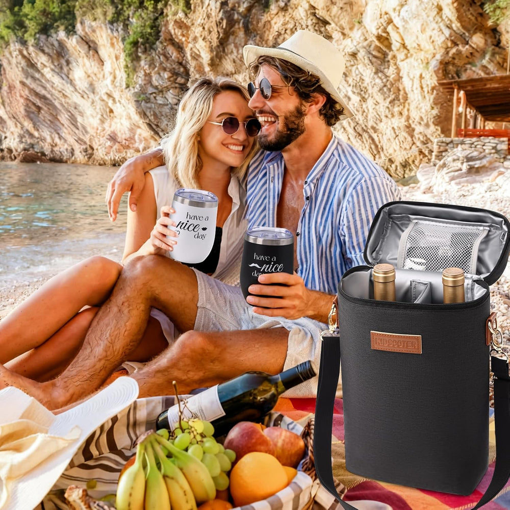 Mr and Mrs Gifts for Couples, Wedding Anniversary Set with Custom Wine Tumblers & Tote, Wine Lovers Gifts for Him Her, Birthday, Mothers Day, Vow Renewal (Great Day-Have a Nice Day)