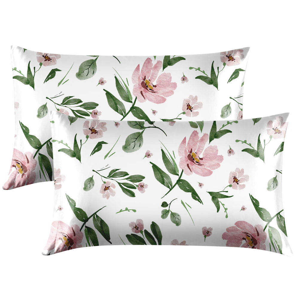 EXQ Home Silky Satin Pillowcase for Hair and Skin,Printed Pillow Cases Standard Size Set of 2 Satin Pillow Case 2 Pack with Envelope Closure(Ink Leaf, 20x26)