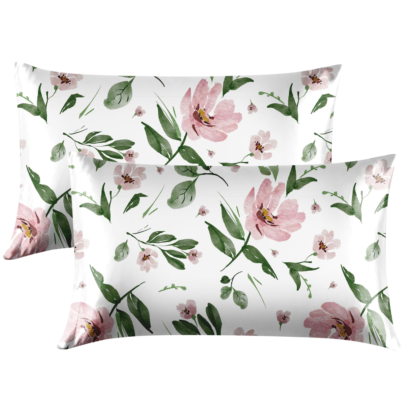 EXQ Home Silky Satin Pillowcase for Hair and Skin,Printed Pillow Cases Standard Size Set of 2 Satin Pillow Case 2 Pack with Envelope Closure(Ink Leaf, 20x26)