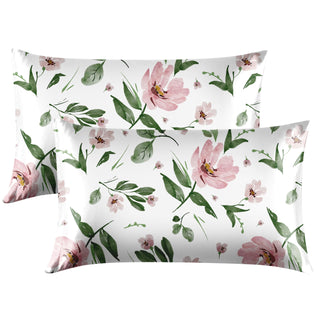 EXQ Home Silky Satin Pillowcase for Hair and Skin,Printed Pillow Cases Standard Size Set of 2 Satin Pillow Case 2 Pack with Envelope Closure(Ink Leaf, 20x26)