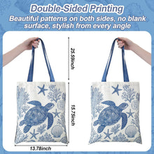 Reginary 6 Pcs Coastal Canvas Tote Bags with Pocket Summer Beach Themed Gifts Blue Seashell Starfish Conch Coral Pattern