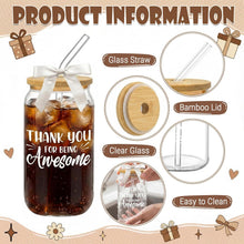 6Pcs Thank You Gifts Glass Cups with Lids and Straws 16oz Employee Appreciation Drinking Glasses Cups Thank You Iced Coffee Cup Tumbler Gifts for Employee Staff Coworkers Teachers Nurse