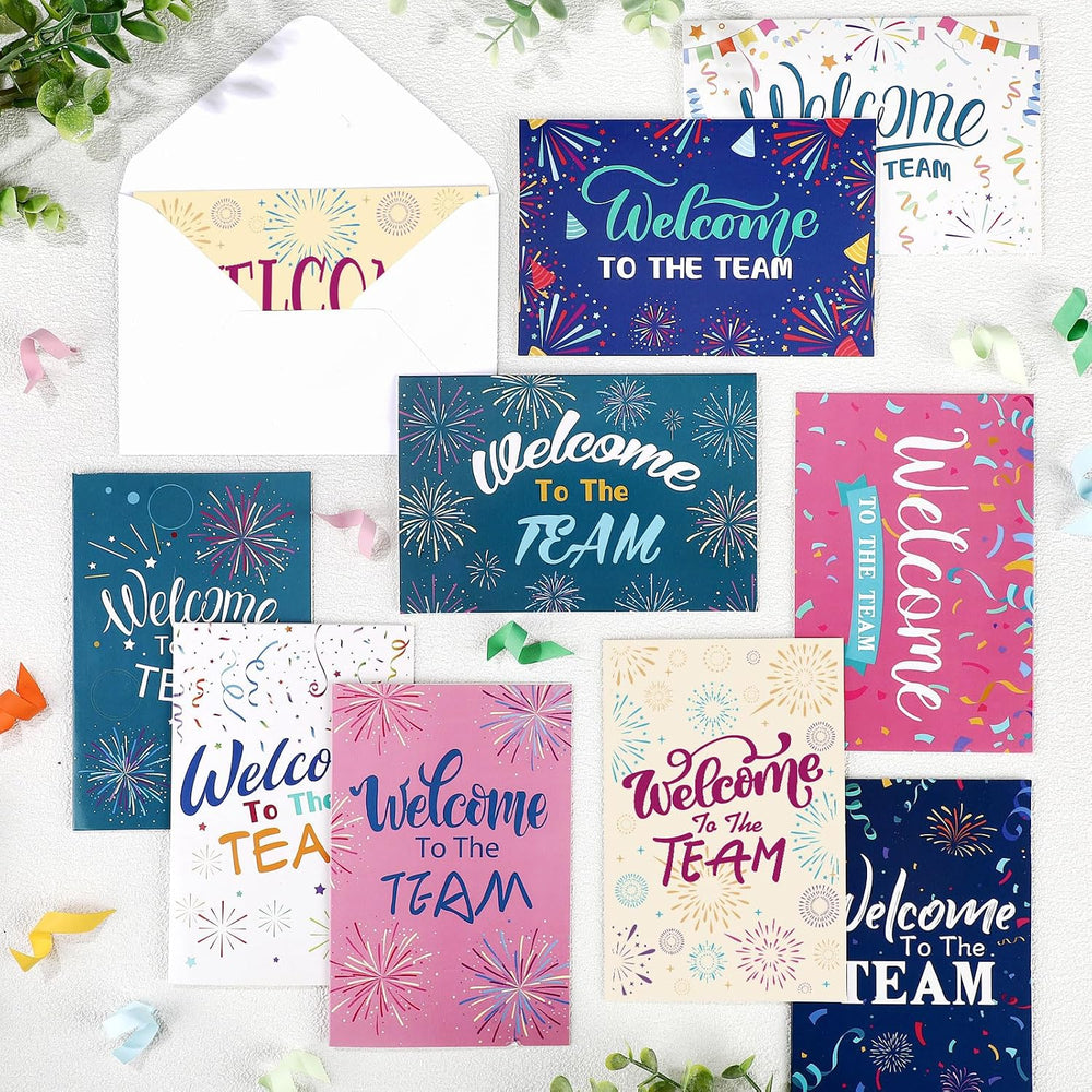 Motiskyy 50 Pcs Welcome to the Team Cards Bulk with Envelopes Stickers 4 x 6 Inch Work Blank Inside Welcome Cards for New Employees Hire Welcome Gifts