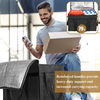 PEASUG Insulated Bags for Food Delivery, XXXL Pizza Delivery Bags, Large Capacity Cooler Bag Keep Food Warm for Grocery Shopping and Catering, Foldable, Heavy-Duty (Black)