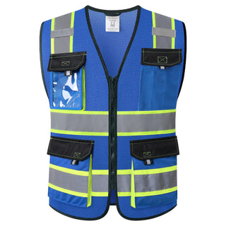 JKSafety Hi Vis Reflective Safety Vests for Men Women High Visibility Vest with Pockets Mesh Fabric Construction Safety Apparel Neon Vest for Work (220-Black L)