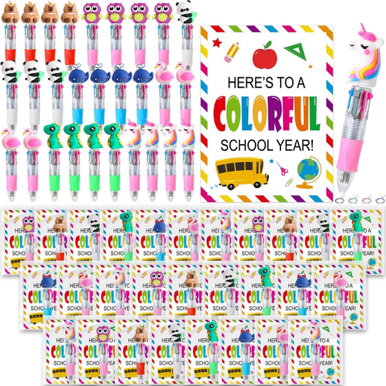28 Set Back to School Gifts,28 Multicolor Animals 4-in-1 Fun Pens, 28 Welcome Cards and 28 Gift Bags First Day of School Gift for Welcome Back To School Student Gift Bulk Office School Exchange Gifts - hover image
