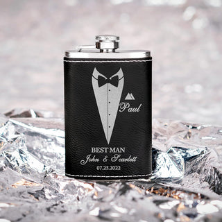 Groomsmen Gifts, Personalized Hip Flasks, Groomsmen Proposal, 6 Oz Engraved Leatherette Flasks for Men, Best Man Gifts for Wedding, Groomsmen Gifts for Wedding - Black #2