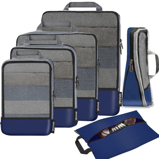 BAGAIL 4 Set/6 Set/8 Set Compression Packing Cubes Travel Accessories Expandable Packing Organizers (Half Mesh, 6-Black)