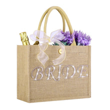Bride Tote Bag Large Jute Tote Natural Wedding Shower Gift Bag with Gold Diamond &Ribbon Bridal Gifts for Bride to Be, Future Mrs, Engagement, Bachelorette Party Gift（Gold Outline）