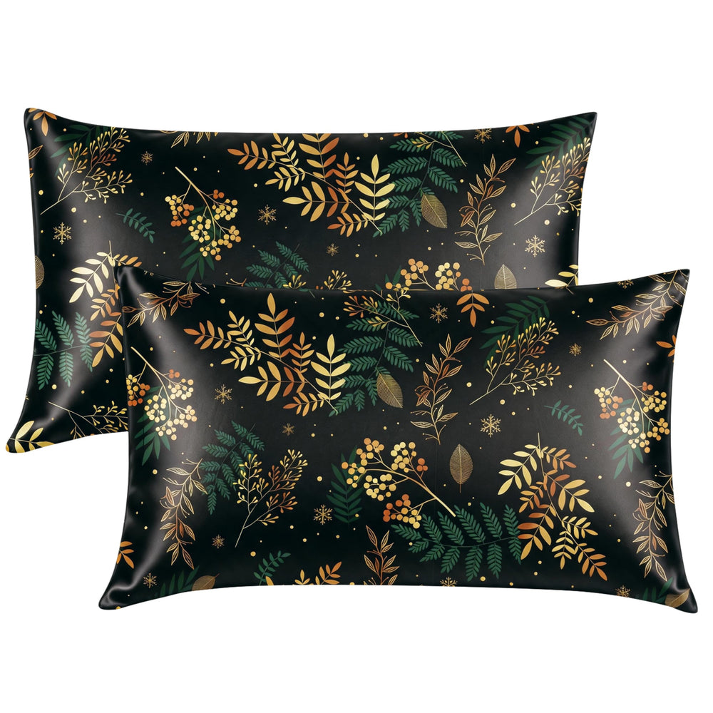 EXQ Home Silky Satin Pillowcase for Hair and Skin,Printed Pillow Cases Standard Size Set of 2 Satin Pillow Case 2 Pack with Envelope Closure(Ink Leaf, 20x26)