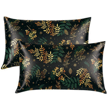 EXQ Home Silky Satin Pillowcase for Hair and Skin,Printed Pillow Cases Standard Size Set of 2 Satin Pillow Case 2 Pack with Envelope Closure(Ink Leaf, 20x26)