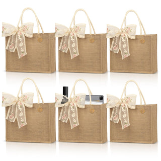Burlap Jute Tote Bags with PE Lined Water-Resistant Interior, 13x9x5 Inch Reusable Bag for Beach,Shopping, Bridesmaid Gift