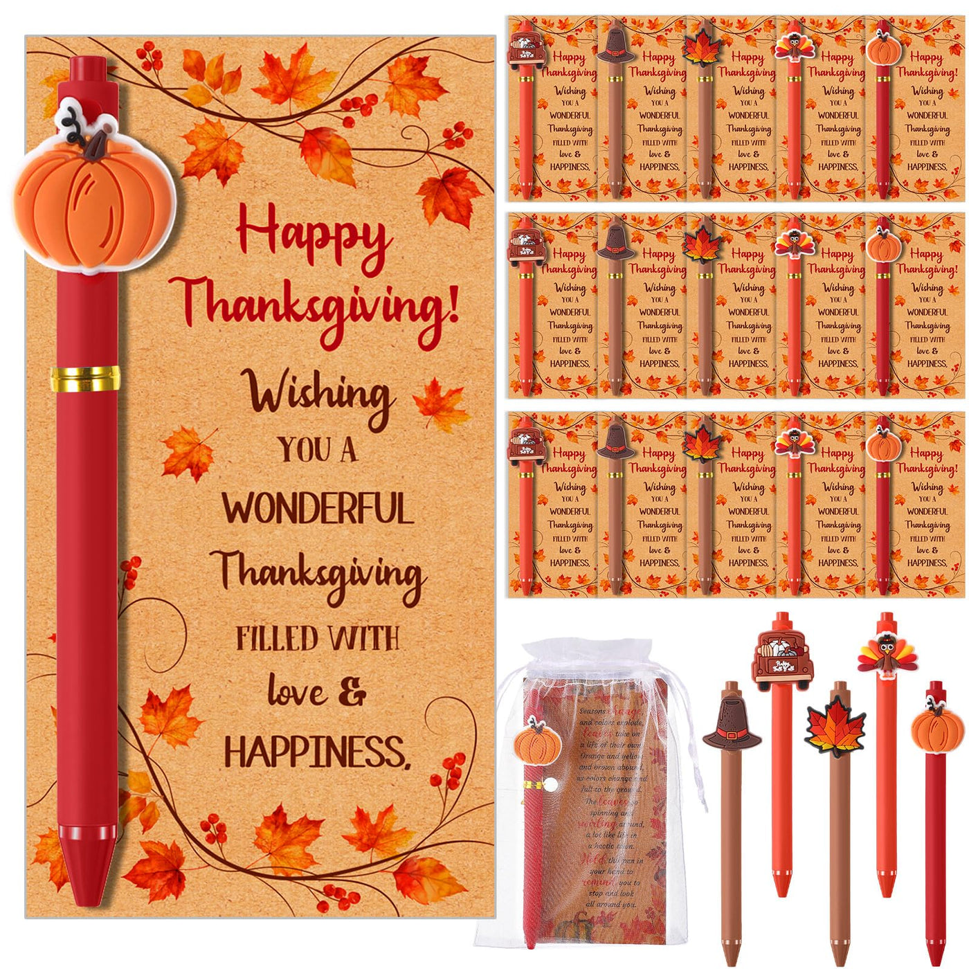 Marspark 30 Set Welcome Back to School Gifts Bulk Ballpoint Pens and Greeting Cards Set with Bags Twist Ties Composition First Day of School Gifts for Teacher Student Classroom Party Favors Supplies