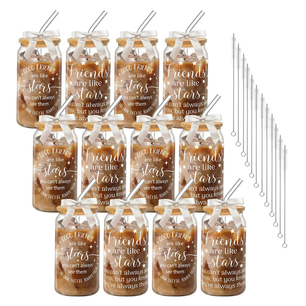 6Pcs Thank You Gifts Glass Cups with Lids and Straws 16oz Employee Appreciation Drinking Glasses Cups Thank You Iced Coffee Cup Tumbler Gifts for Employee Staff Coworkers Teachers Nurse
