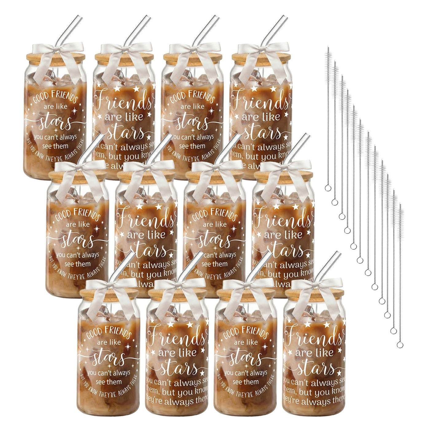 6Pcs Thank You Gifts Glass Cups with Lids and Straws 16oz Employee Appreciation Drinking Glasses Cups Thank You Iced Coffee Cup Tumbler Gifts for Employee Staff Coworkers Teachers Nurse