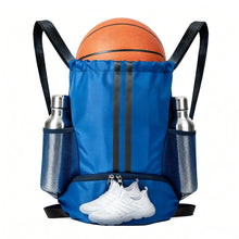 Sports Drawstring Backpack with Shoes Compartment, String Gym Bag with Wet Proof Pocket for Basketball, Soccer, Swim, Black Sport Bag for Men and Women