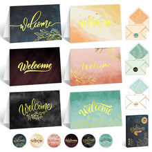 Decorably 24 Pack Gold Foil 6x4in Welcome Cards with Envelopes and Stickers, 6 Elegant Designs for New Employees, Guests, Team Members, Blank Inside - Housewarming, Office, Wedding, Gifting, Mailing