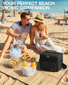 HOTOR Insulated Lunch Box for Men & Women - Leak-Proof Cooler Lunch Bag with 4 Pockets, Adjustable Strap, Ideal for Work, Picnic, Travel - Medium, Black, 10.2"×6.9"×8.5"