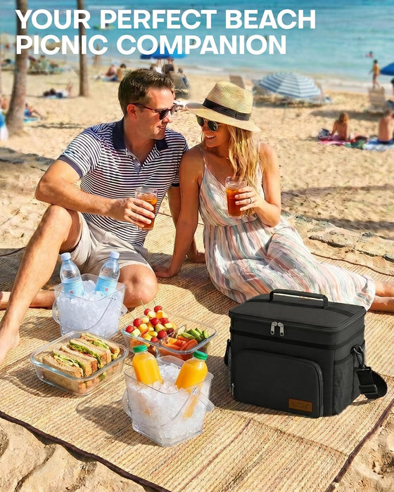 HOTOR Insulated Lunch Box for Men & Women - Leak-Proof Cooler Lunch Bag with 4 Pockets, Adjustable Strap, Ideal for Work, Picnic, Travel - Medium, Black, 10.2"×6.9"×8.5" - hover image