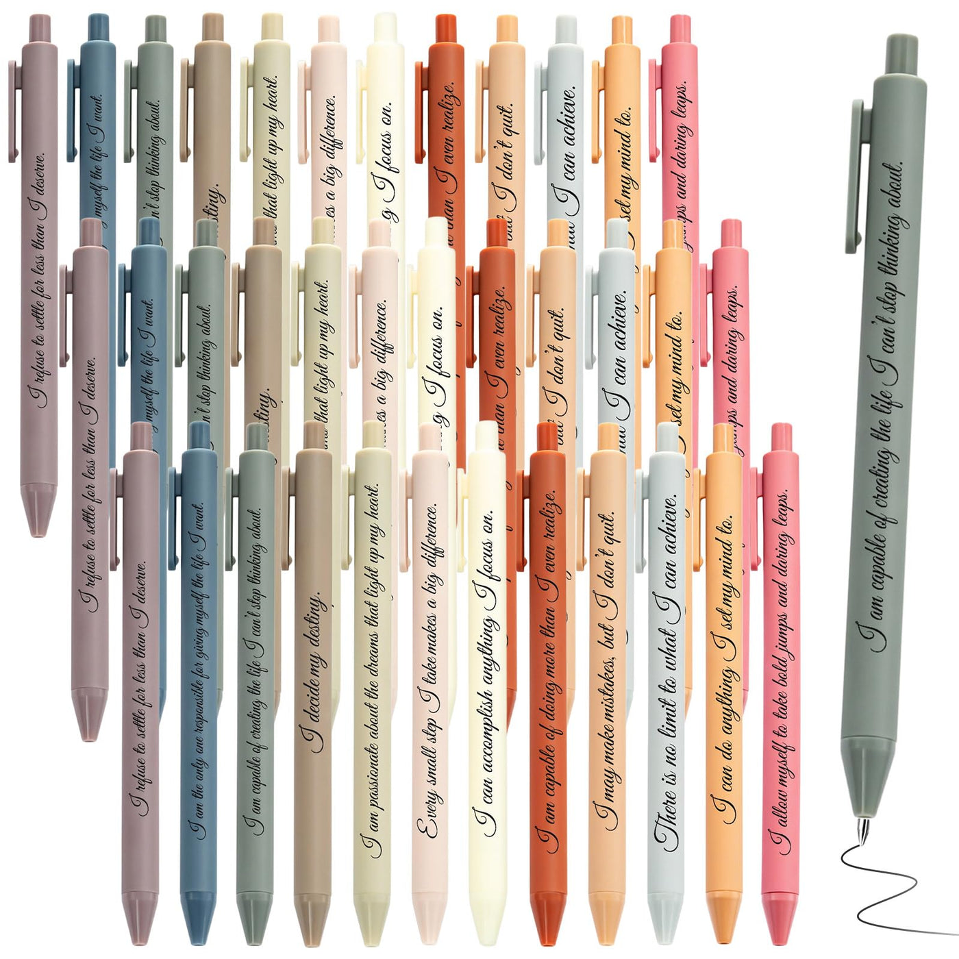 Funrous 48 Pcs Positive Affirmation Pens Bulk Retractable Motivational Ballpoint Pens Inspirational Gift for Staff Teacher Coworker Student Employee Appreciation School Office Home(Color 1)