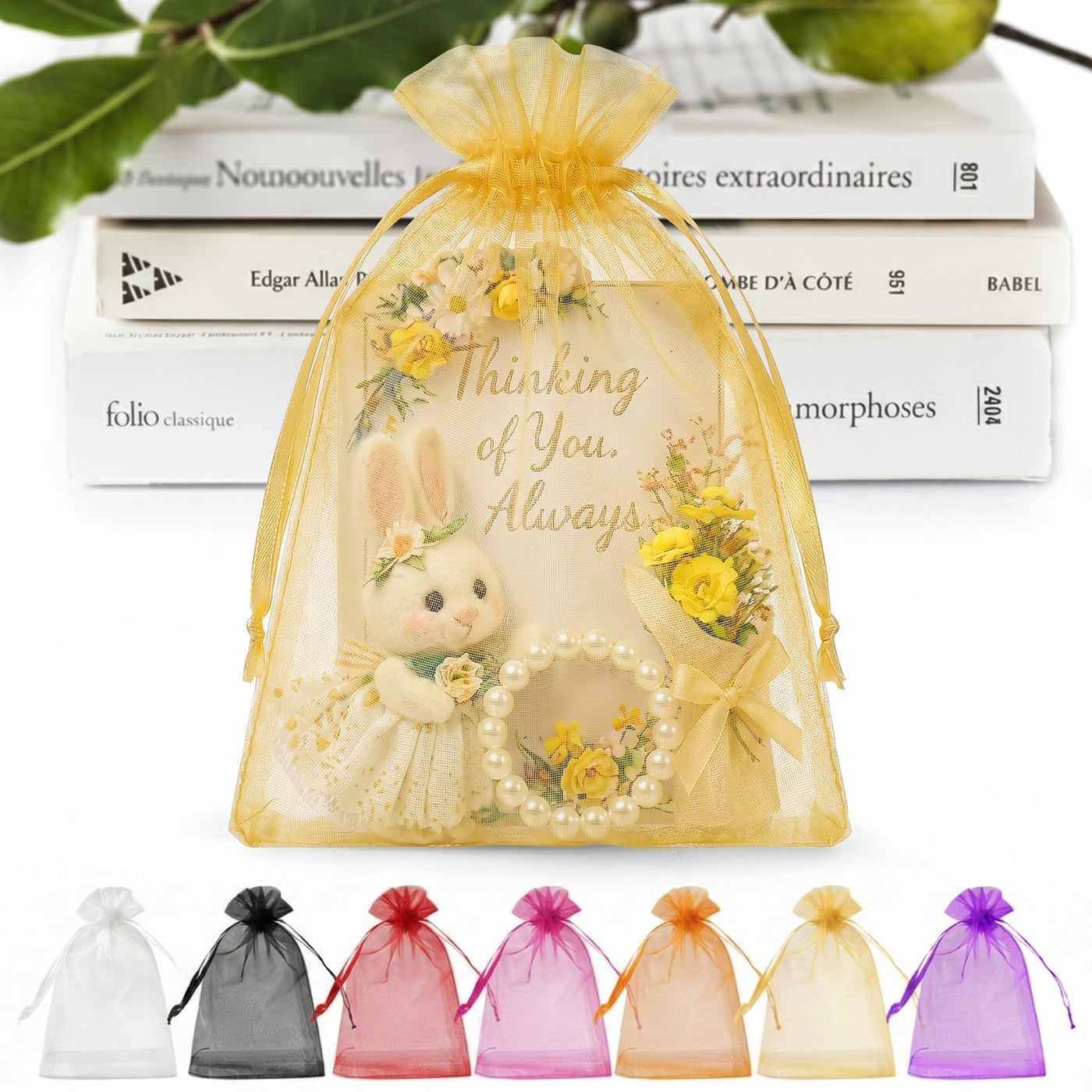 ANZNKU 50 Pack Organza Bags 5 x 7 in White Small Mesh Gift Bags Bulk Drawstring for Wedding Party Favors, Little Goodie Bag for Candy Jewelry Soap Makeup, Treat Sachet Pouch for Baby Shower Graduation