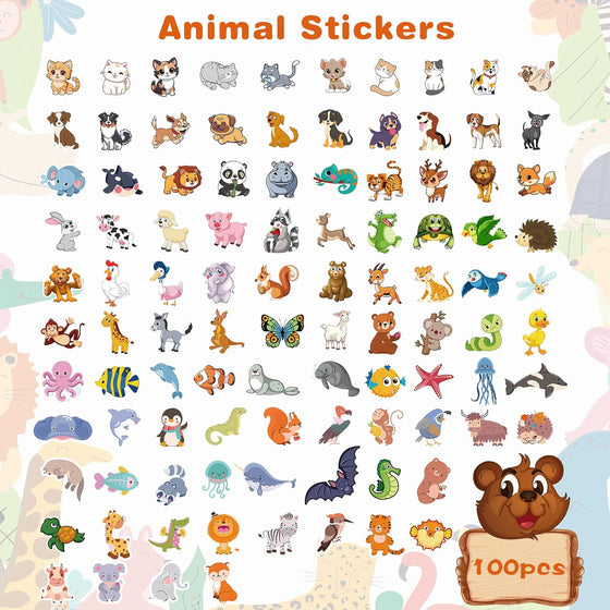 Stickers for Kids - 100 PCS Cute Animal Stickers | Water Bottle Scrapbook Stickers Toys Games Crafts for Kids Toddlers-Activities Party Supplies Favors Teacher Prizes Rewards Gifts for Teens Classroom - hover image
