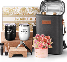 Mr and Mrs Gifts for Couples, Wedding Anniversary Set with Custom Wine Tumblers & Tote, Wine Lovers Gifts for Him Her, Birthday, Mothers Day, Vow Renewal (Great Day-Have a Nice Day)
