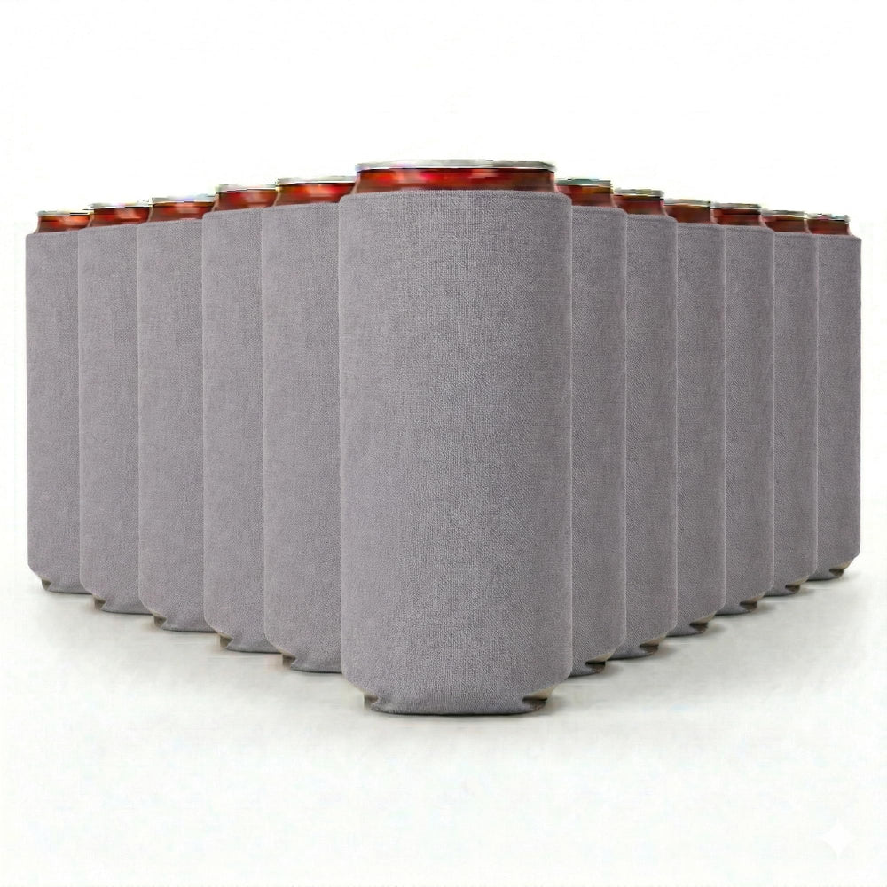 Slim Can Cooler Sleeves 12 Pack– Blank Foldable Neoprene 12oz Can Insulators – Skinny Beverage Coolers for Beer & Soda – Sublimation-Ready (Assorted)
