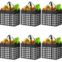 WOWBOX Reusable Grocery Bags,4-Pack, Foldable Reusable Shopping Tote Bags bulk with Reinforced Handles,Large Storage Bags with Water Resistant Coating for Groceries,Multipurpose,Black-White