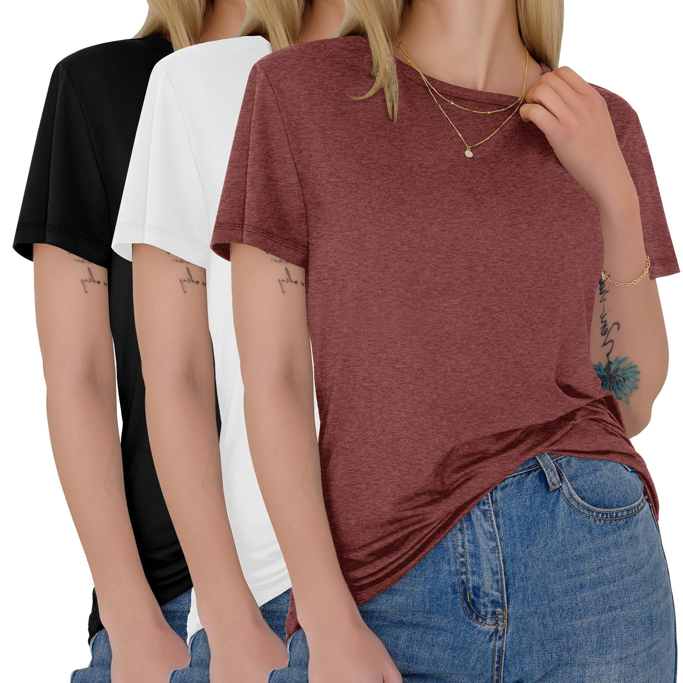 GAYHAY 3 Pack Womens T-Shirts - Short Sleeve Spring Summer Tops Crew Neck Trendy Casual Work Soft Basic Tees for Ladies 2026