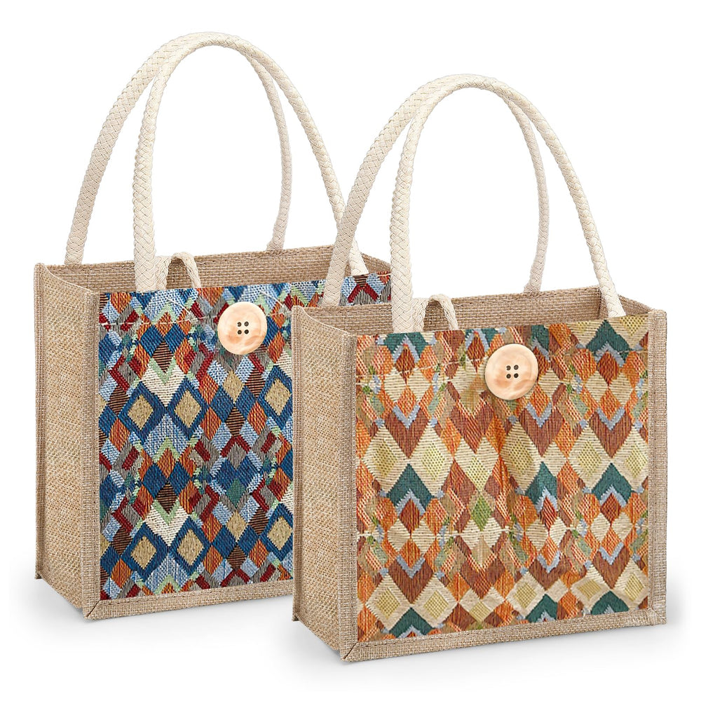 Women Tote Bag,2Pcs Jute Casual Tote's Handbag Embroidered Personalized Bento Bag,Reusable Grocery Bags Shopping Bags