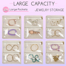 Travel Jewelry Organizer Case,Jewelry Bags for Traveling, Jewelry Binder with 24 Pcs Clear Zipper Velvet Pouches for Storing Earrings, Rings, Necklace, Bracelet, Watch (Beige)