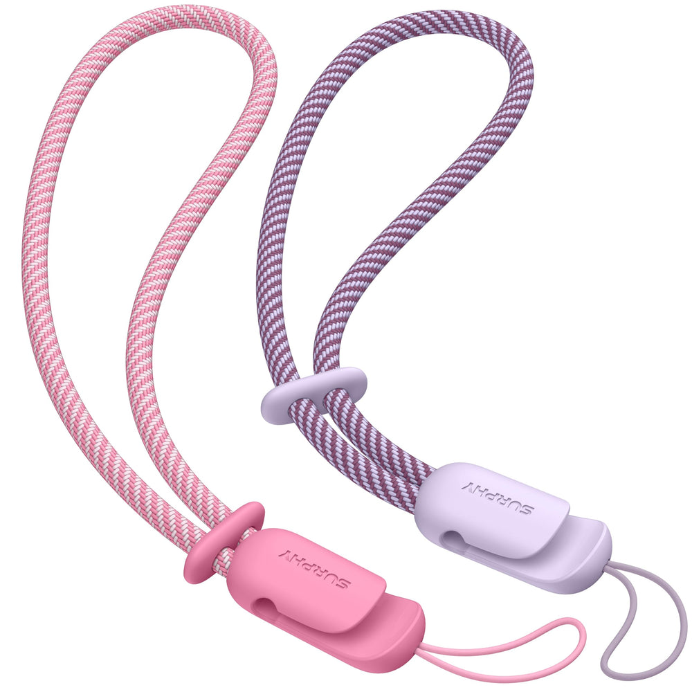 SURPHY 2 Pack Phone Lanyard for Cellphone Case, Phone Wrist Strap for Case, Cellphone Strap with 2-Color Braided, Charm Wrist Lanyard for Women and Men, Pink & Gray
