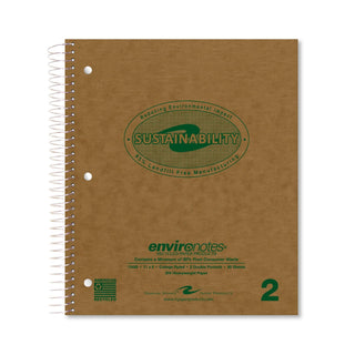 ROARING SPRING Environotes Recycled Spiral Notebook, College Ruled 1 Subject Notebook, 11" x 9", 80 Perforated Sheets, 20 lb Recycled Paper, Double Pocket, 3 Hole Punched, Made in USA