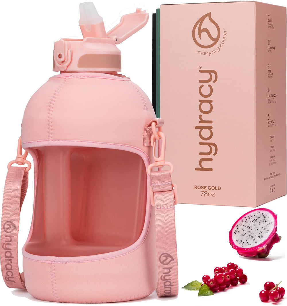 Hydracy Water Bottle with Time Marker -Large BPA Free Water Bottle & No Sweat Sleeve -Leak Proof Gym Bottle with Times to Drink - Ideal for Fitness Sports & Outdoors