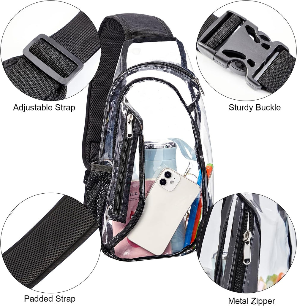 gdbis Clear Sling Bag, Stadium Approved PVC Crossbody Backpack, Clear Casual Chest Daypack for Hiking, Stadium or Concerts
