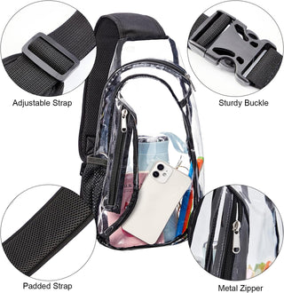 gdbis Clear Sling Bag, Stadium Approved PVC Crossbody Backpack, Clear Casual Chest Daypack for Hiking, Stadium or Concerts