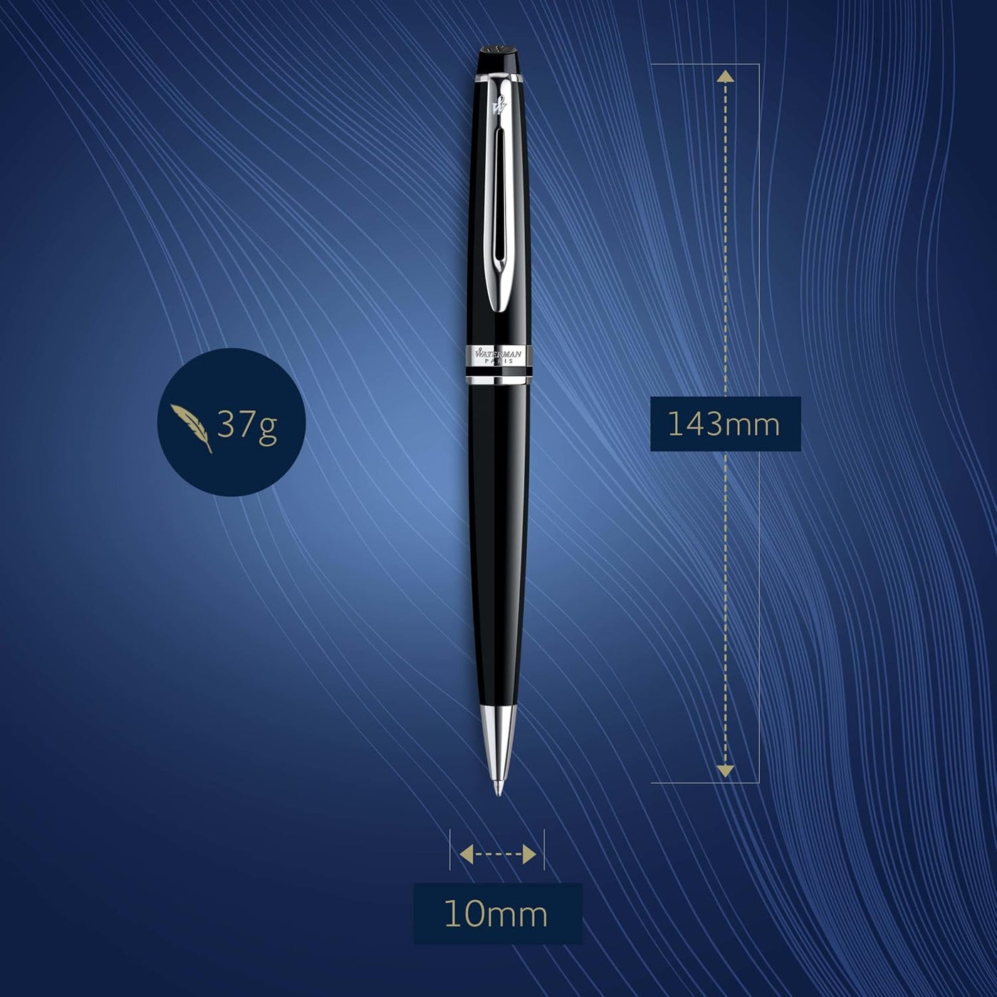 Waterman Expert Ballpoint Pen, Gloss Black with Chrome Trim, Medium Tip, Blue Ink, Luxury Pen in Gift Box - Supreme Writing Comfort, Signature Style, Polished, Professional