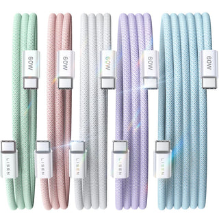 LISEN USB C to USB C Cable, 5-Pack [3.3/3.3/6.6/6.6/10FT] for iPhone 17 Charger Cord, 60W C to C Cable Fast Charging for iPad, iPhone 16 15 Pro Max, Galaxy S25/S24 USBC to USBC Cable Gifts for Men