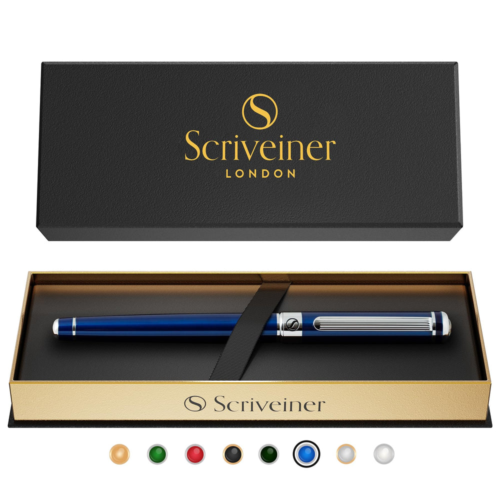 Scriveiner Black Lacquer Rollerball Pen - Stunning Luxury Pen, Real Gold Plating, Schmidt Ink Refill, Best Roller Ball Gift Set for Men & Women, Professional, Executive Office, Nice Pens