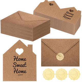 Motiskyy 24 Sets Welcome Home Cards Congratulations on Your New Home Cards Bulk with Envelope Stickers Housewarming Thank You Gift Card 5 x 8.6 Inch Real Estate House Shaped Card Note(Blue)
